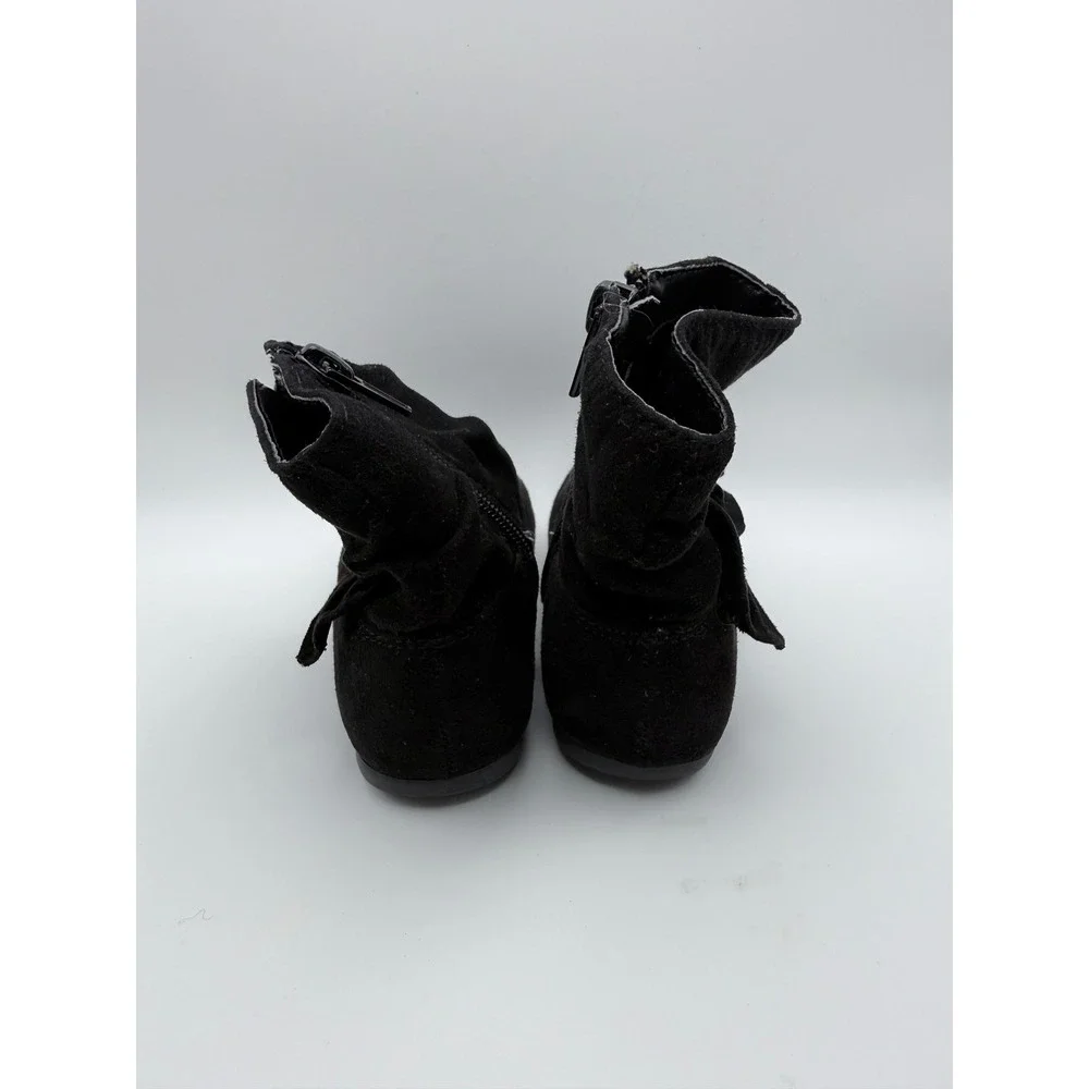Wonder Nation Girls Black Faux Suede Slouch Bow Ankle Boots Size 6‎
